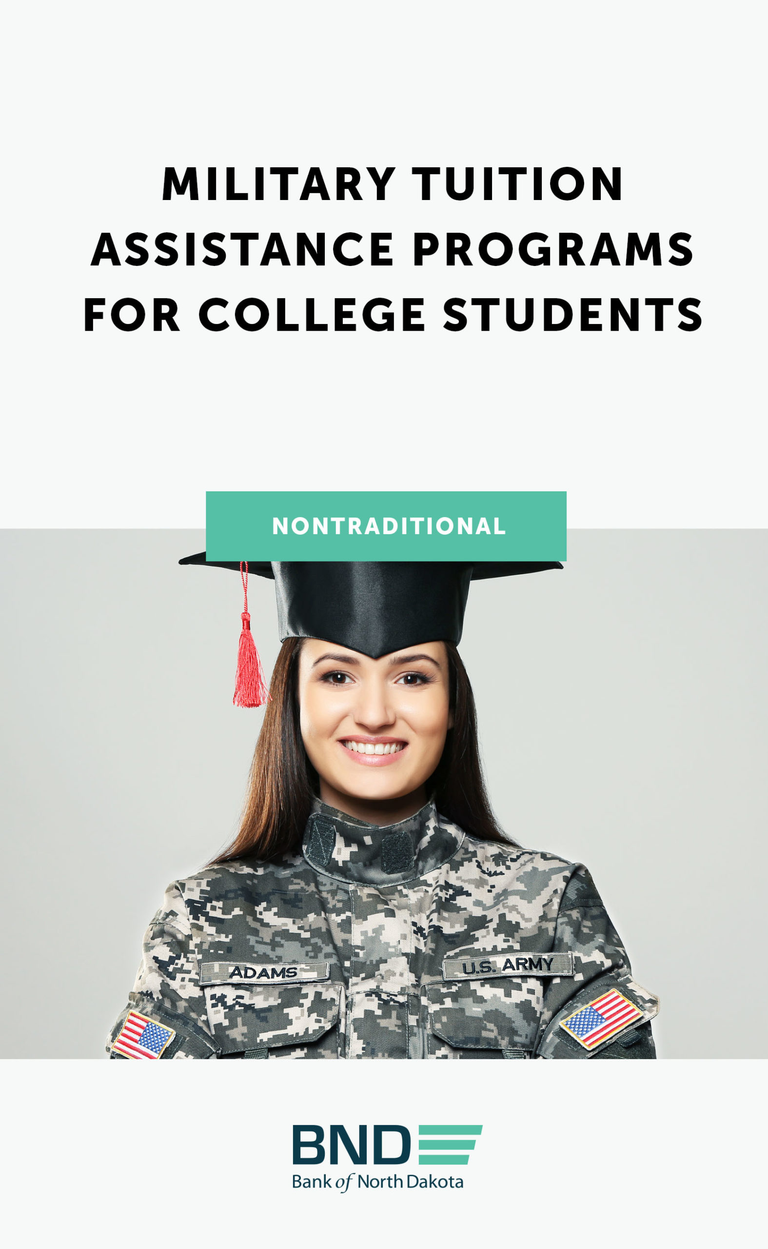 Female student in military uniform with graduation cap on